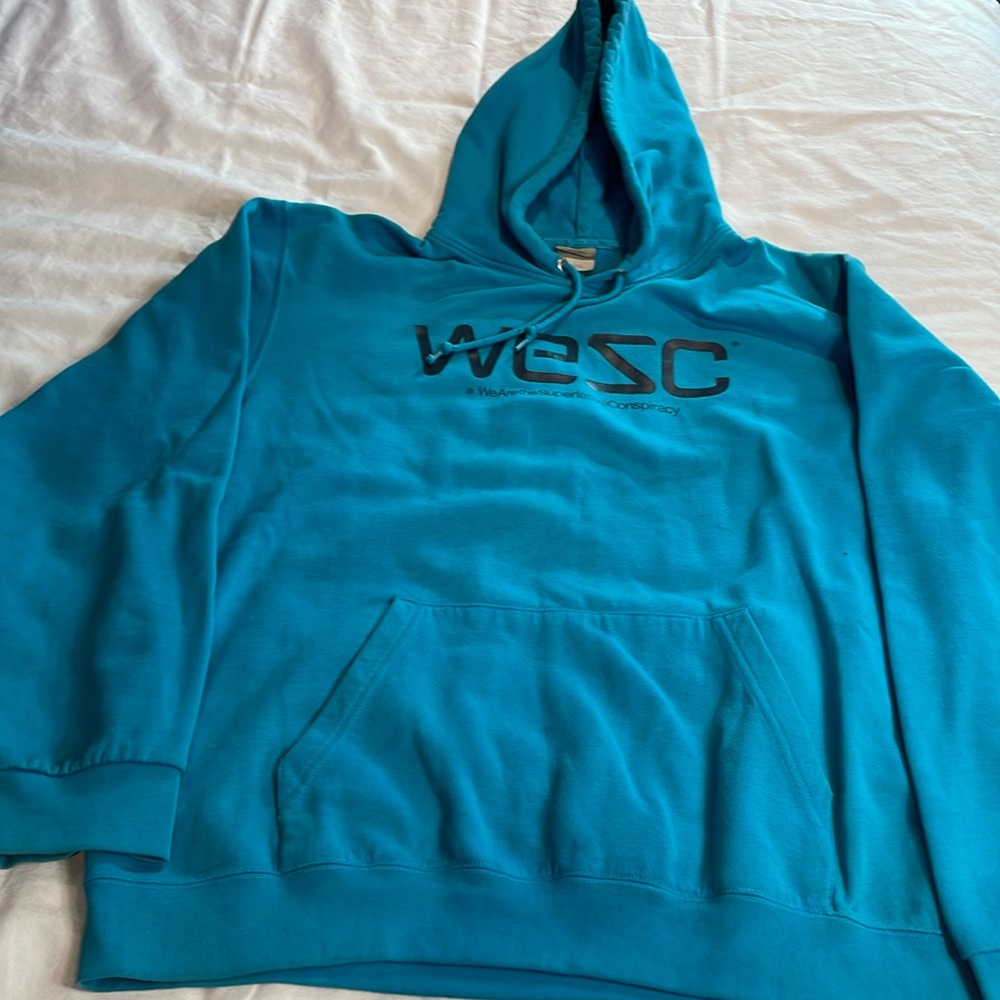 WESC Men’s Large Logo Hoodie Aqua Size Large